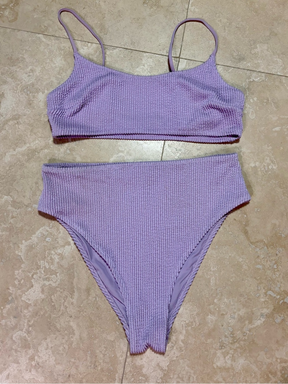 H&M Lilac Textured High-Waist Bikini Swim Set